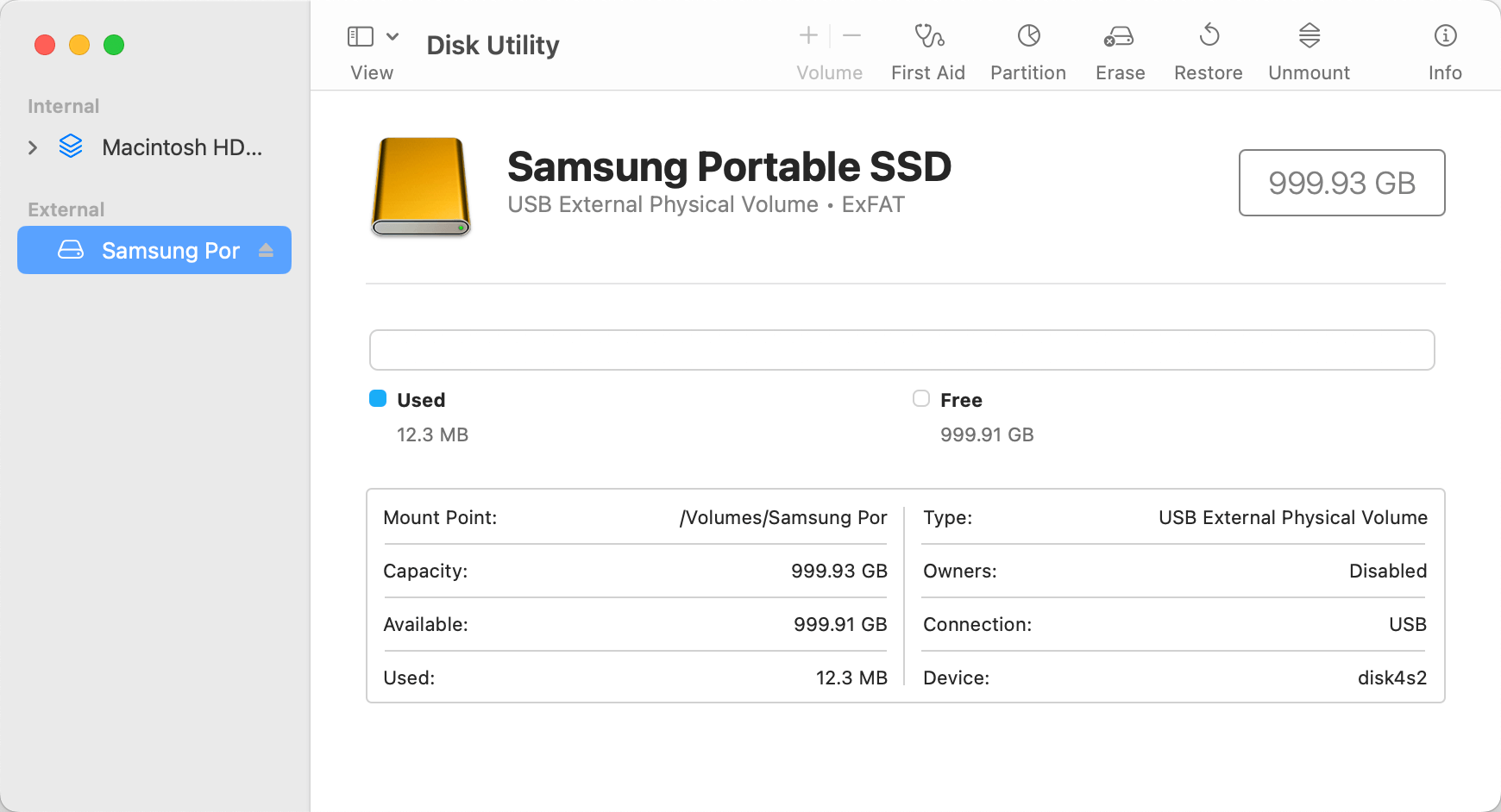 Wipe a Samsung portable SSD on Mac