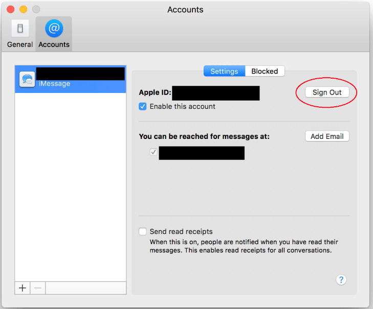 sign out Messages in Mac OSX 10.11 El Capitan