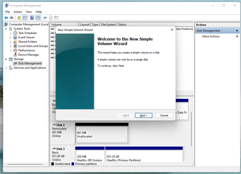 create a new volume on a hard drive