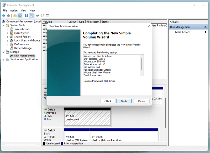 create a new volume on a hard drive