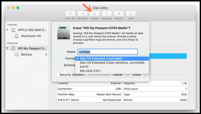 how to erase and format an external wd hard drive mac os x 2017