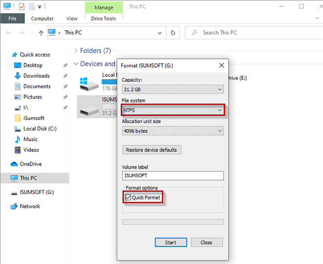 format FAT32 to NTFS