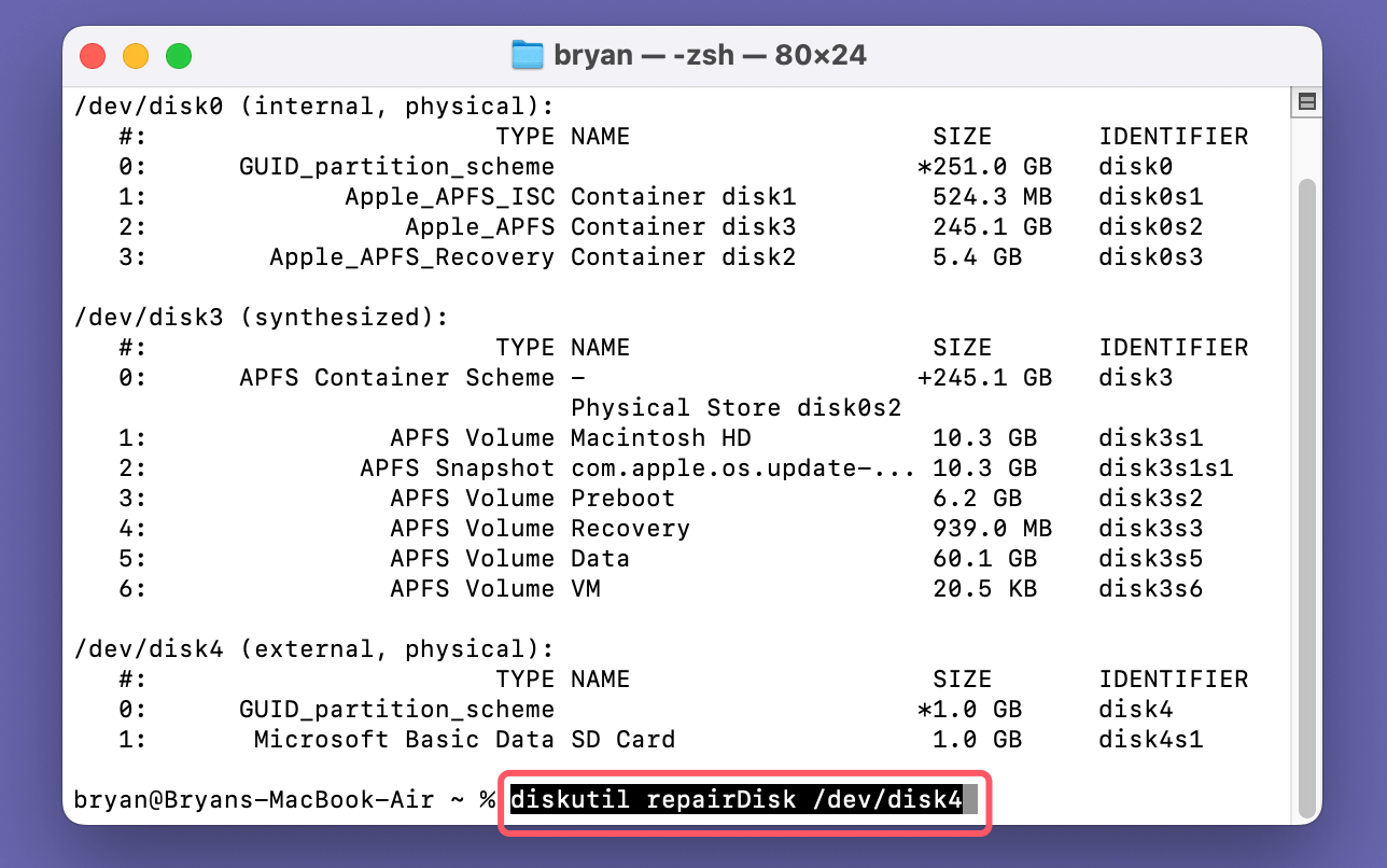 fix damaged SD card with Terminal