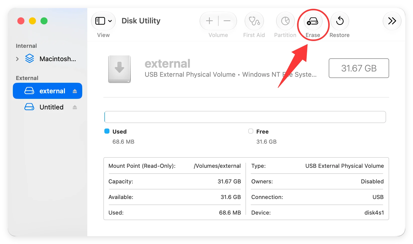 format external hard drive/USB drive/memory card on macOS 27 Golden Gate