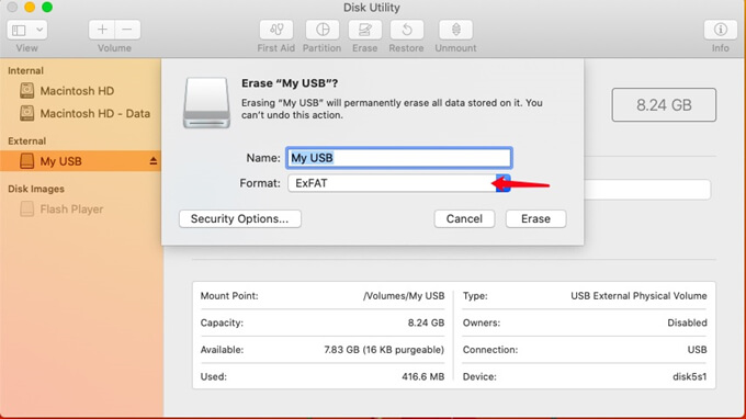 refromat usb to exfat for mac