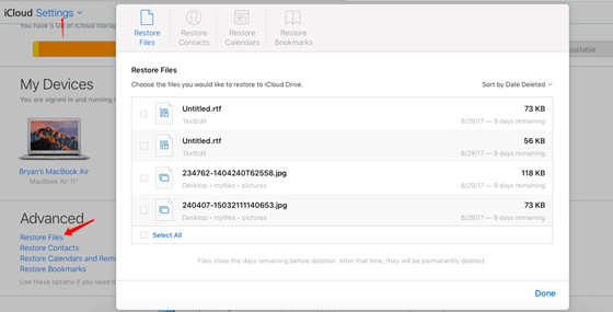 recover deleted files from iCloud drive on Mac