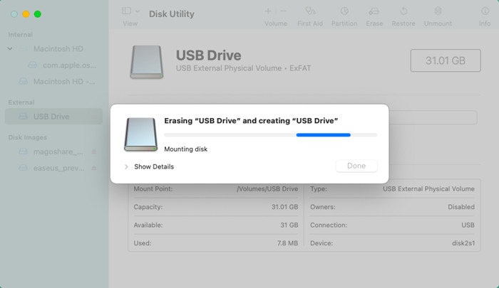 Format USB flash drive on macOS Monterey with Disk Utility