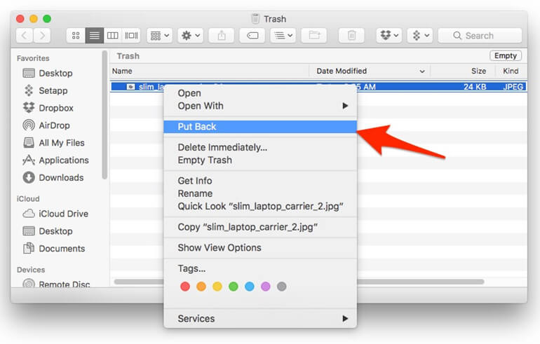undo Move to trash and recover lost Mac files