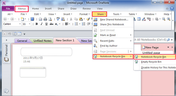 recover deleted files from OneNote