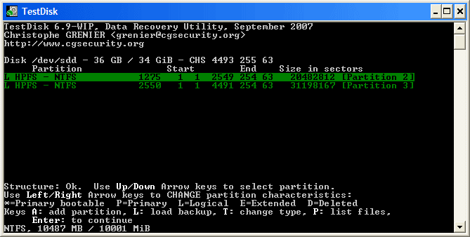recover data with TestDisk
