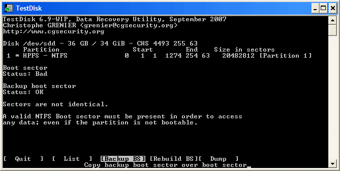 fix RAW drive with TestDisk