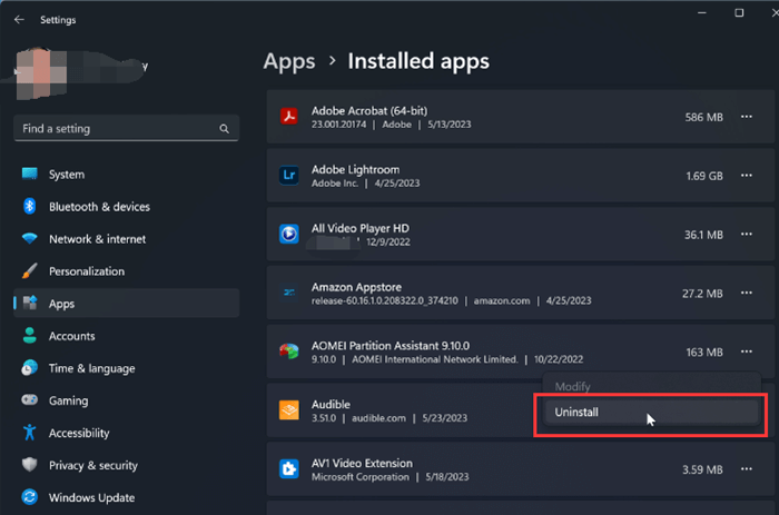uninstall programs on Windows 11