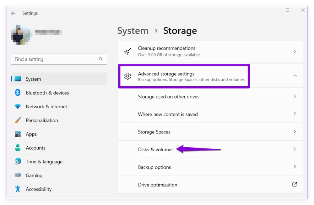 Advanced Storage Settings on Windows 11
