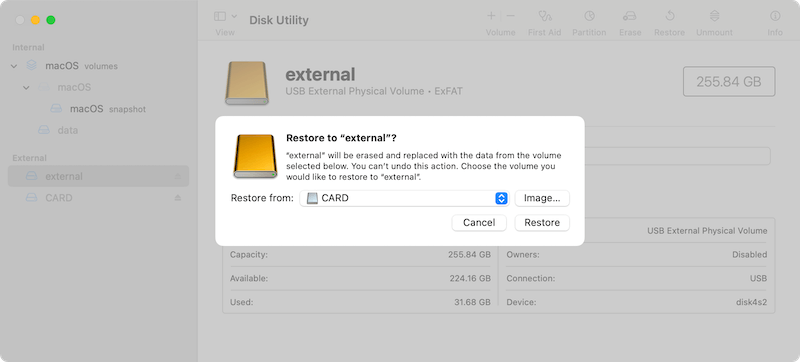 clone memory card on Mac