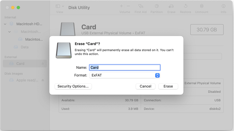 format memory card on Mac