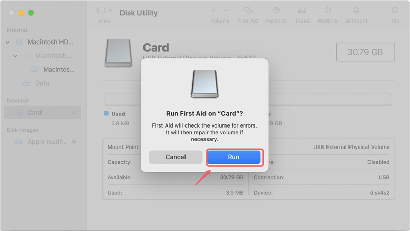 repair Memory Card on macOS High Sierra