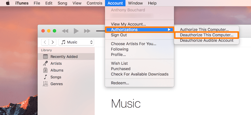 sign out iTunes in Mac OSX 10.11 El Capitan