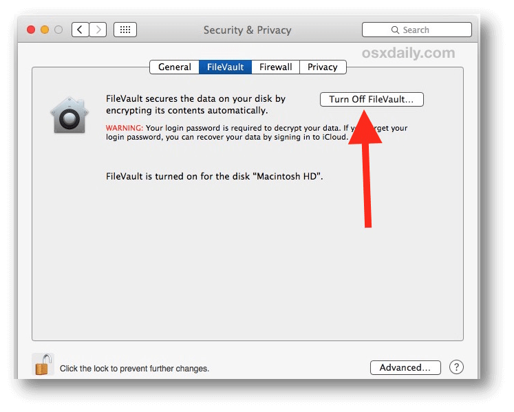Disable FileVault