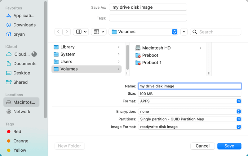 create disk image on Mac