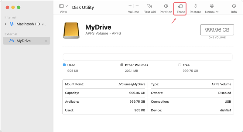 Format USB flash drive on macOS Monterey with Disk Utility