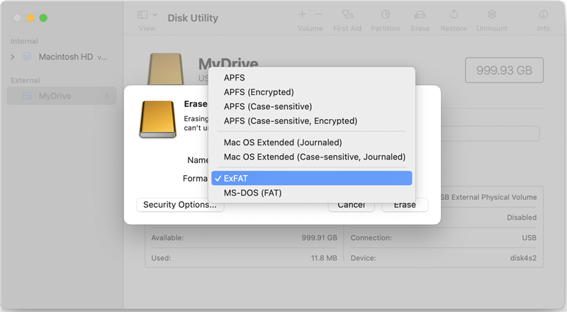 Format USB flash drive on macOS Monterey with Disk Utility