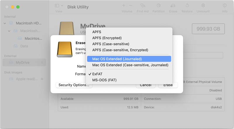 cannot format external hard drive on Mac