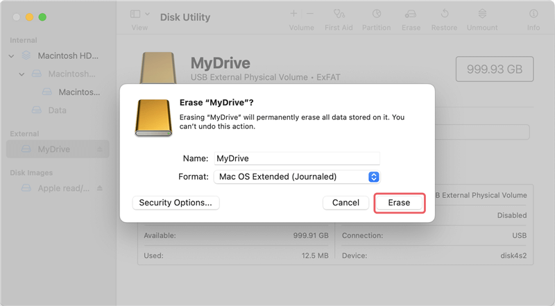 cannot format external hard drive on Mac