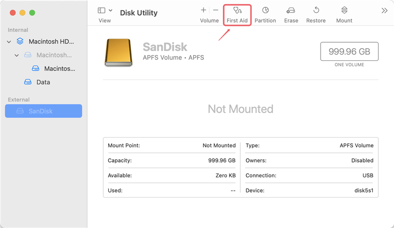 fix SanDisk Extreme Portable SSD not mounting on Mac