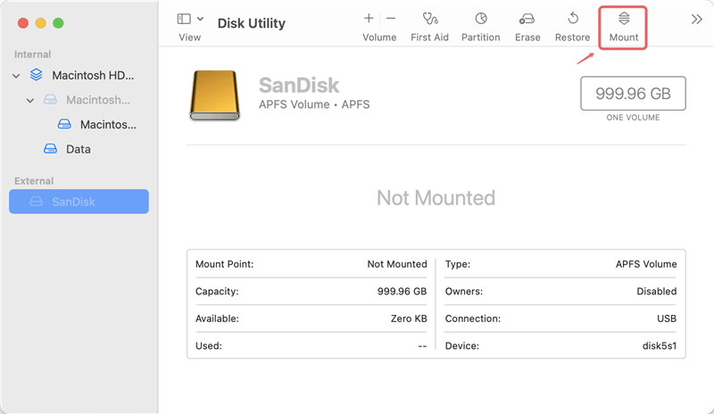 fix SanDisk Extreme Portable SSD not mounting on Mac