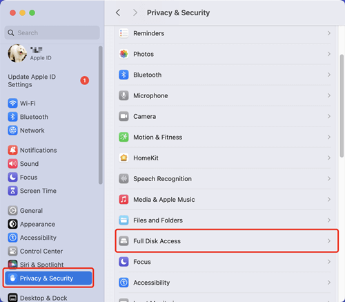 enable full disk access on Mac