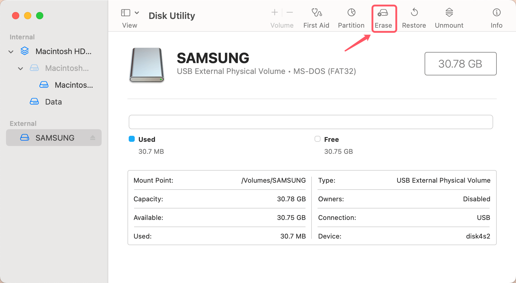 Start the process of formatting