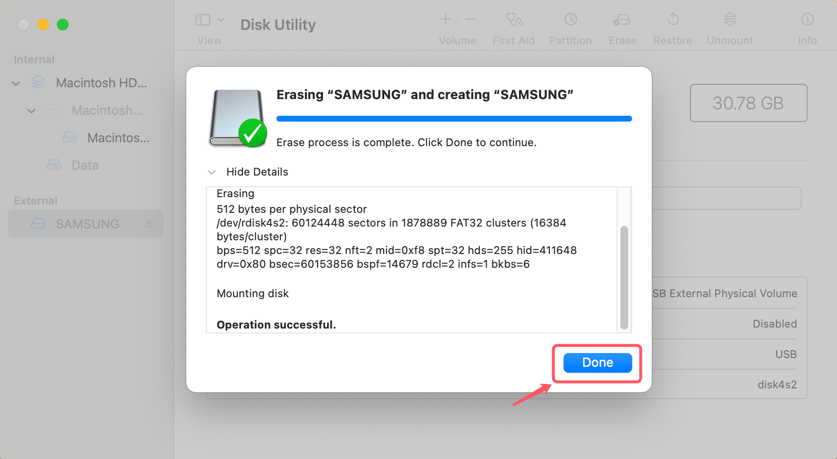 Start the process of formatting
