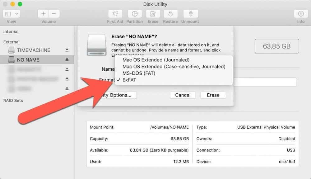 format SD/memory card under macOS Mojave