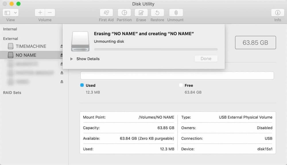 format SD/memory card under macOS Mojave