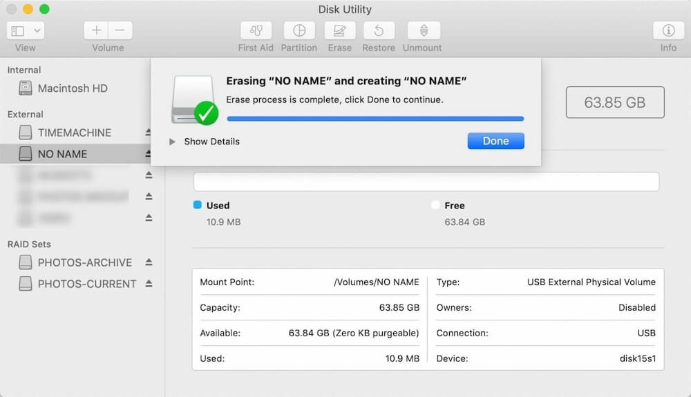 format SD/memory card under macOS Mojave