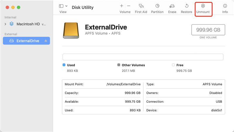 Mount and Unmount the External Hard Drive on the Mac
