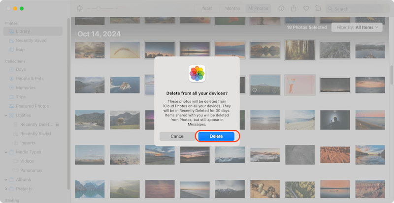 permanently delete photos from iPhoto on Mac