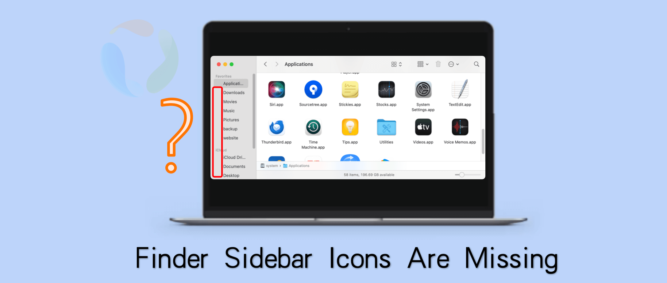 Finder sidebar icons are missing