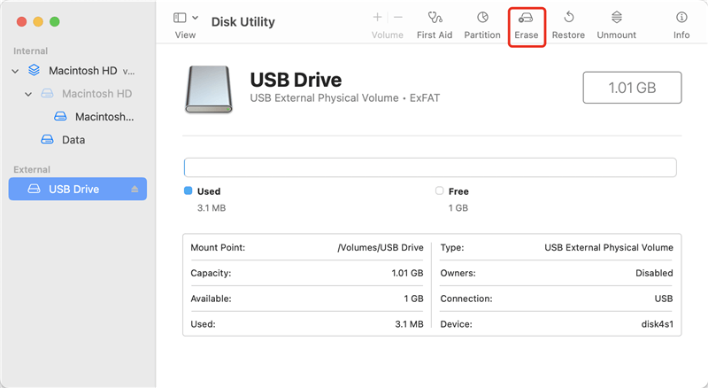 Erase Data from Kingston USB Drive on Mac