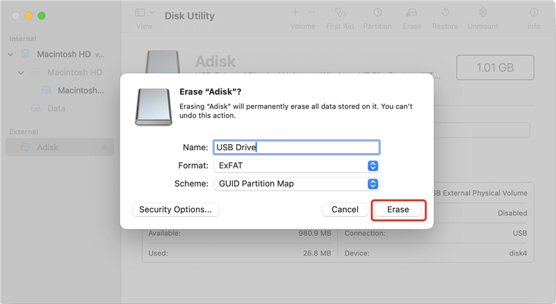 Erase Data from Kingston USB Drive on Mac