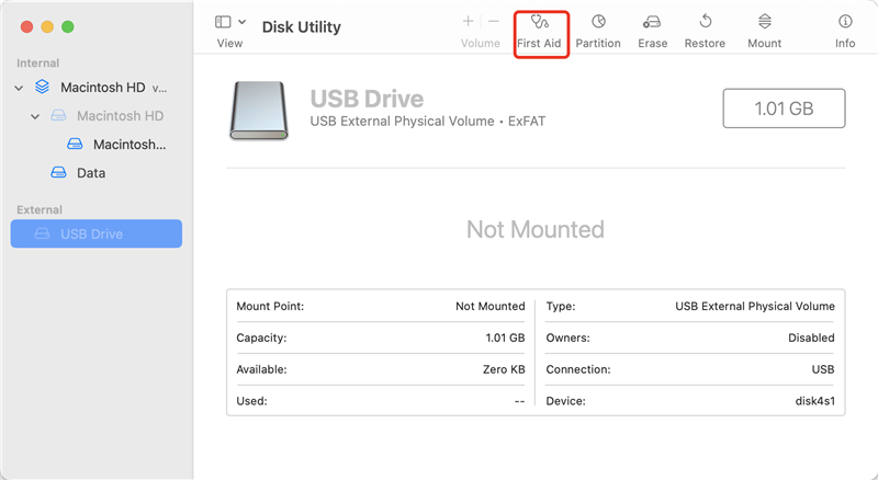 Run First Aid on External Storage Device on Mac