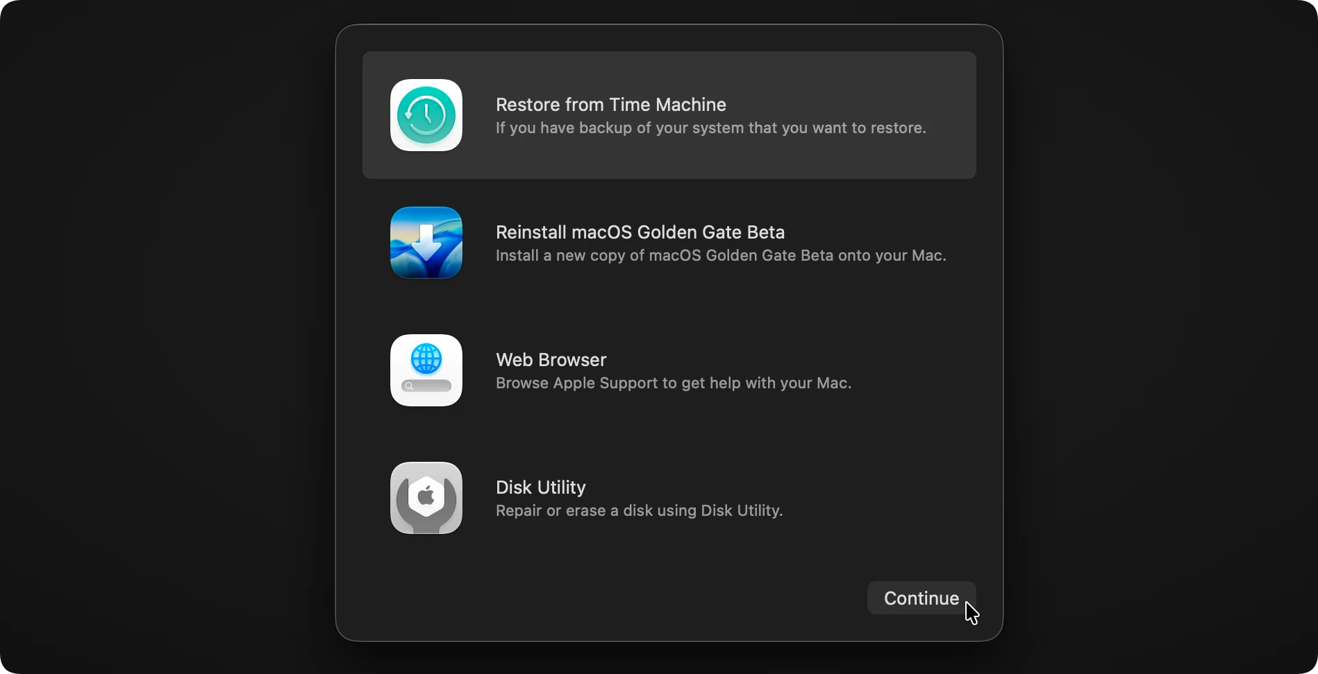 use macOS Recovery mode on macOS 27 Golden Gate