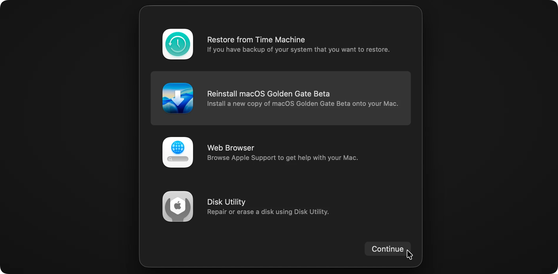 use macOS Recovery mode on macOS 27 Golden Gate