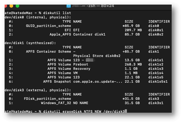 Format an USB Flash Drive to NTFS on Mac Using Terminal