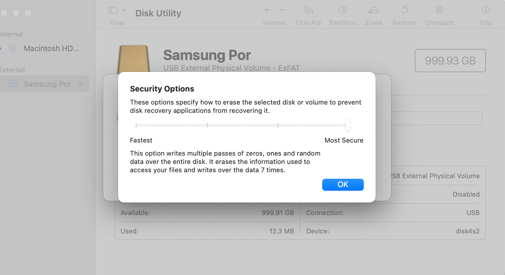Wipe a Samsung portable SSD on Mac