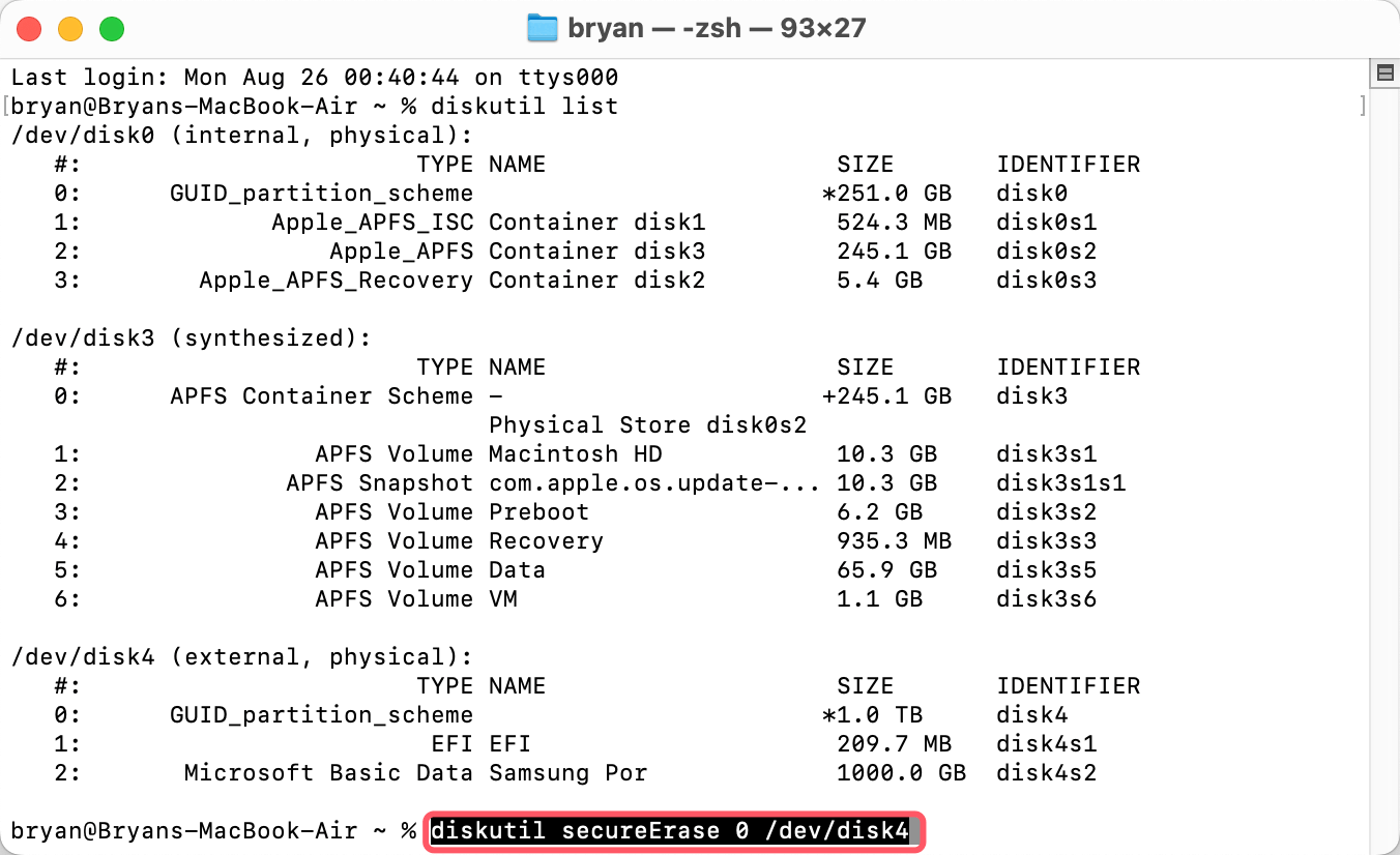 Wipe a Samsung portable SSD on Mac