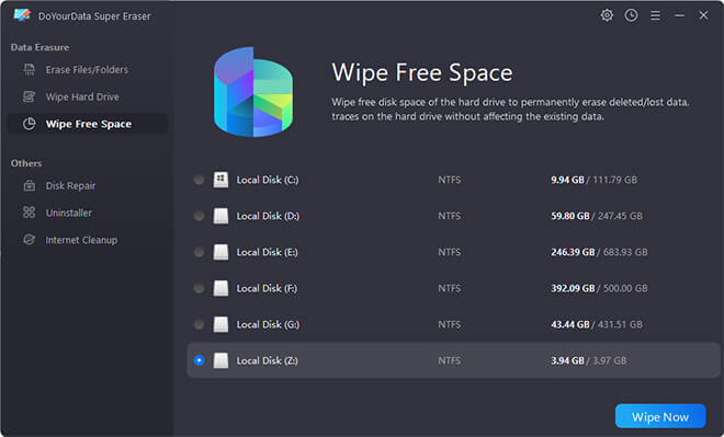 Mode 3: Wipe Free Disk Space..